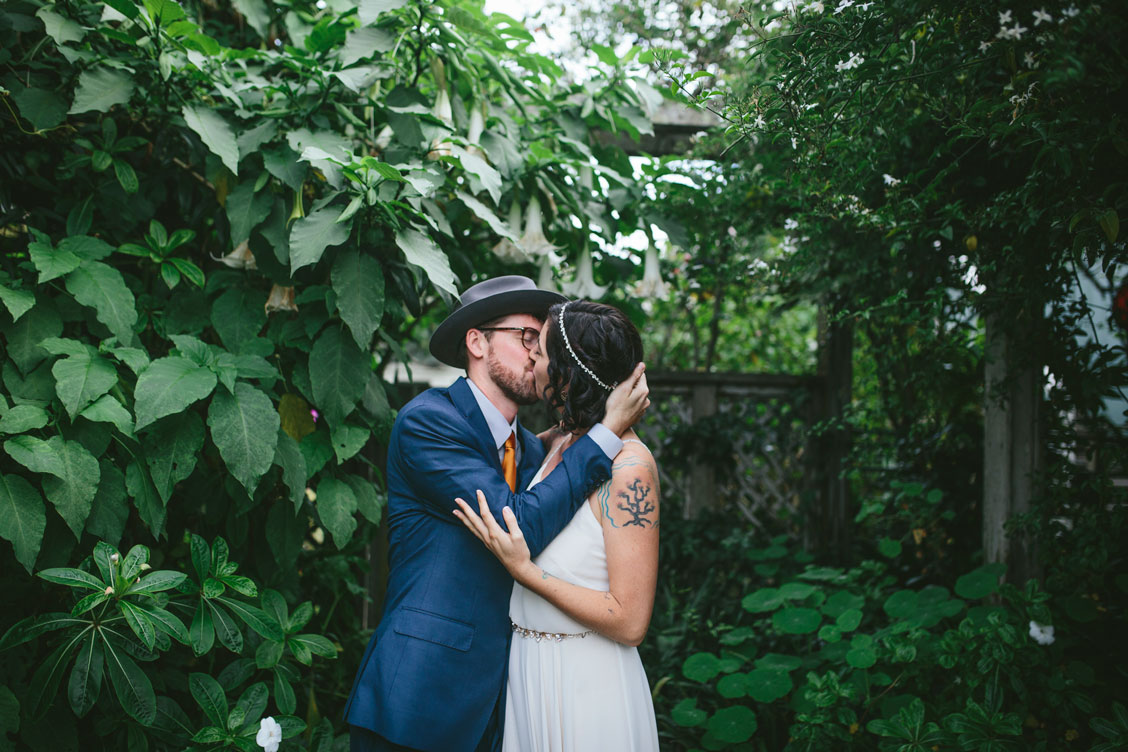 Stinson Beach Wedding - garden kiss by Becca Henry Photography