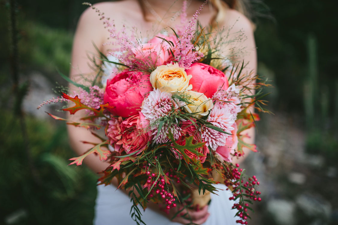 Deep pink dahlia flower bouquet by Becca Henry Photography