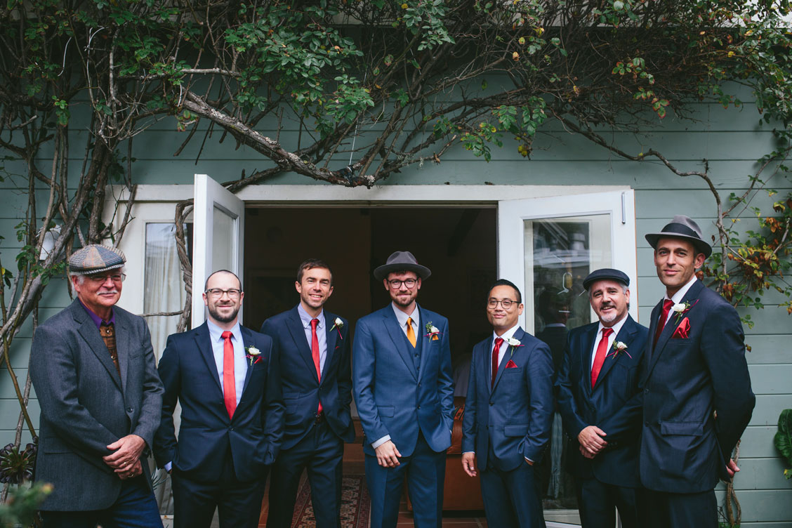 Portrait of groom and groomsmen for Stinson Beach wedding by Becca Henry Photography