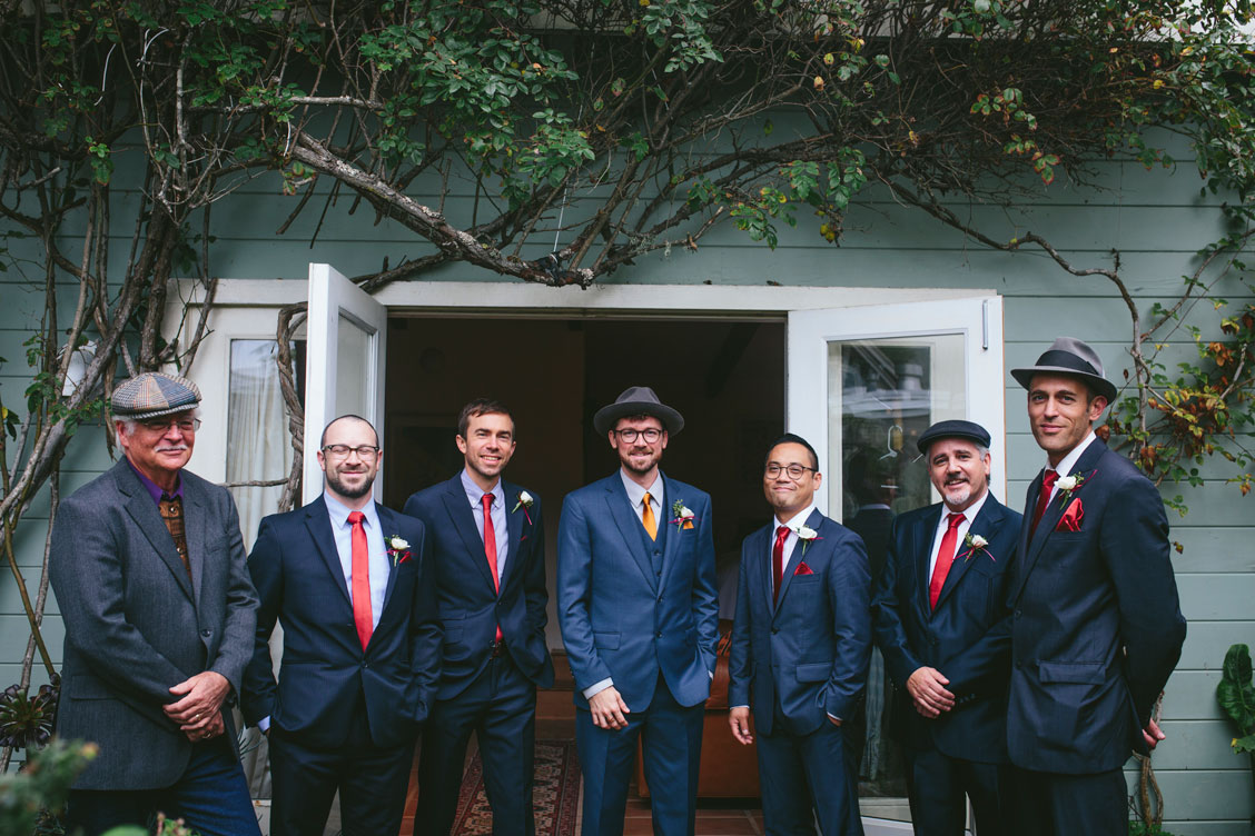 Portrait of groom and groomsmen for Stinson Beach wedding by Becca Henry Photography