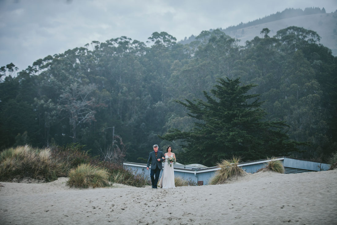 Bride coming down the aisle at Stinson Beach Wedding by Becca Henry Photography