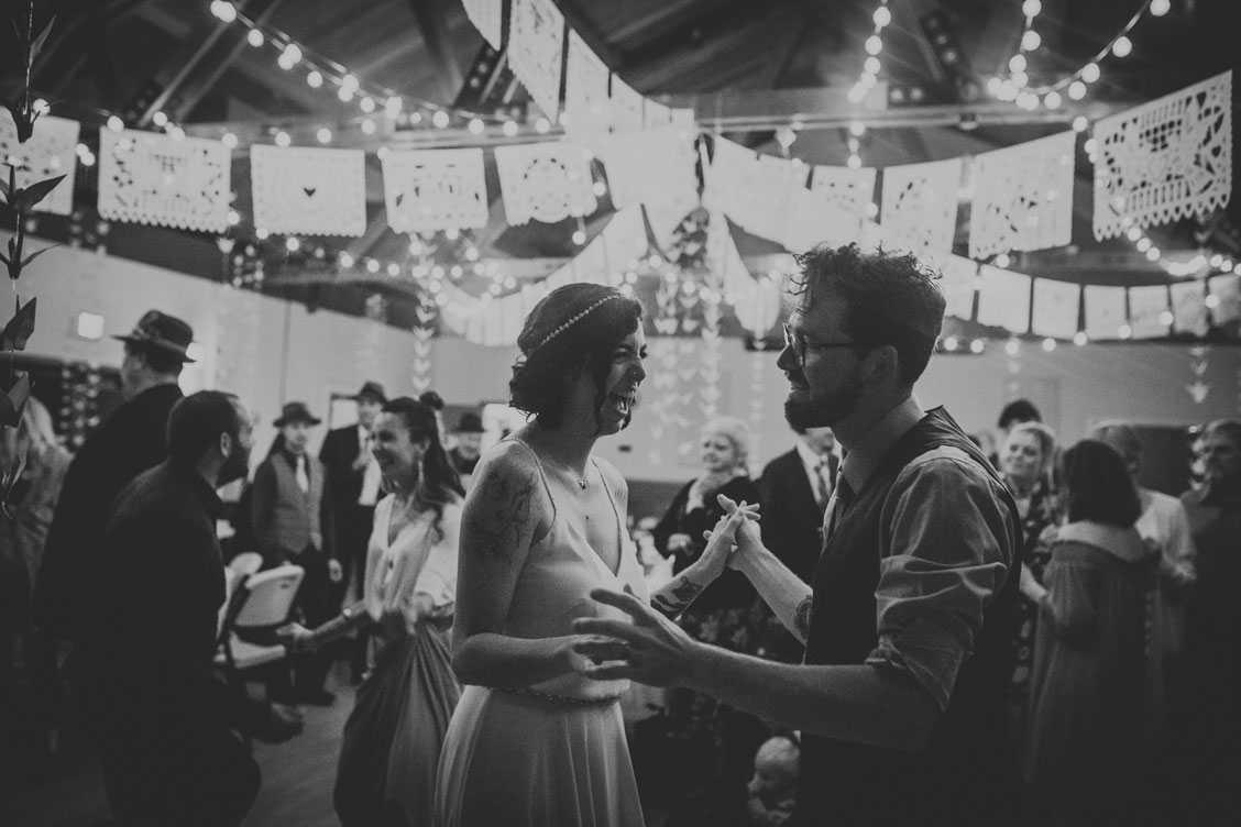 Just married couple dancing at DIY wedding, Stinson Beach by Becca Henry Photography