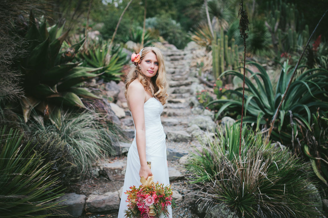 Bride with bouquet at Berkeley Botanical Garden Wedding by Becca Henry Photography
