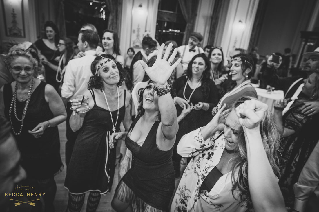 Wedding reception sing- along at the Wedding reception dancing at the Oakland Bellevue Hotel by Becca Henry Photography