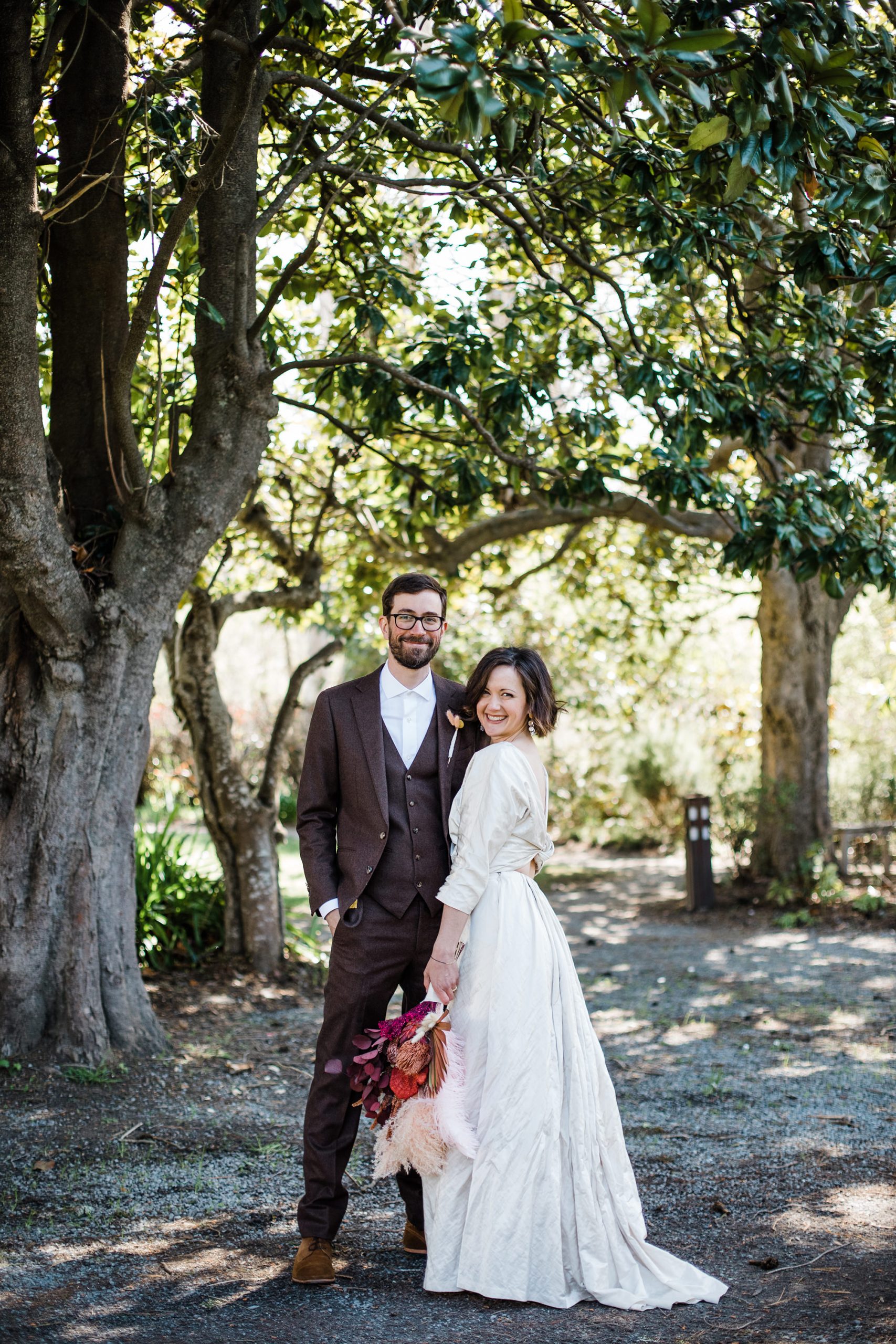Bride and groom at Olema House for Point Reyes Elopement