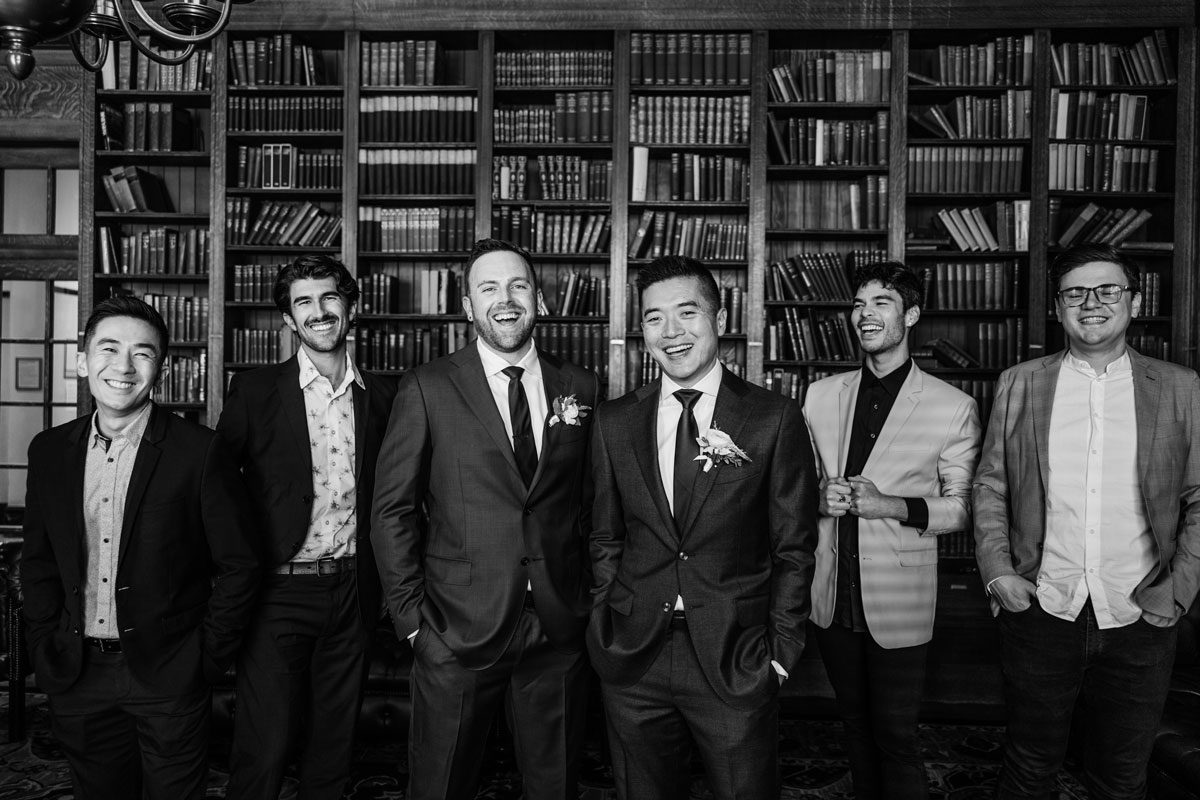 The University Club of San Francisco - Group photo of grooms friend in the library