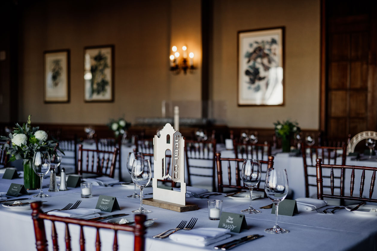 The University Club of San Francisco Wedding- Wooden cut-outs of SF landmarks as table decor