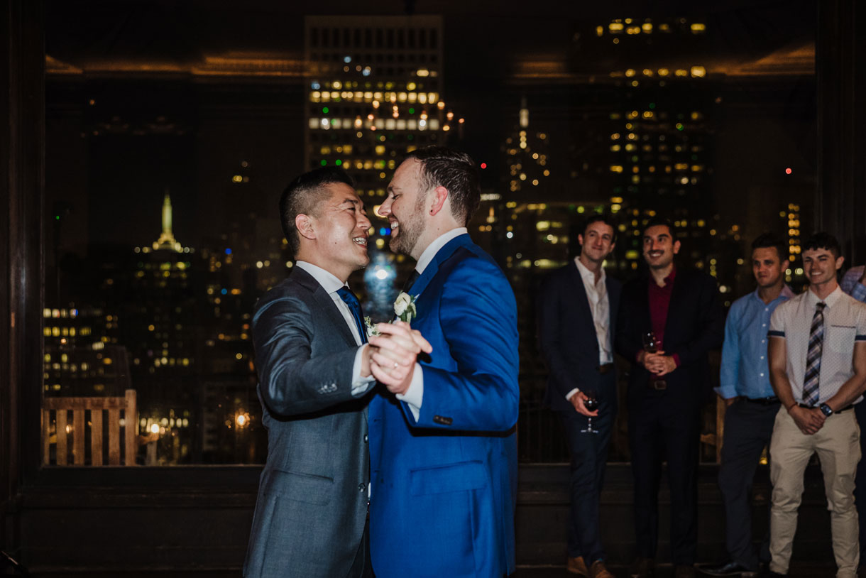 The University Club of San Francisco Wedding - Grooms 1st dance in front of the beautiful skyline