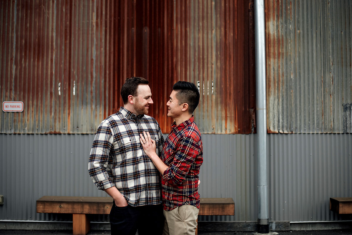 2 sweet grooms engagement session in SF