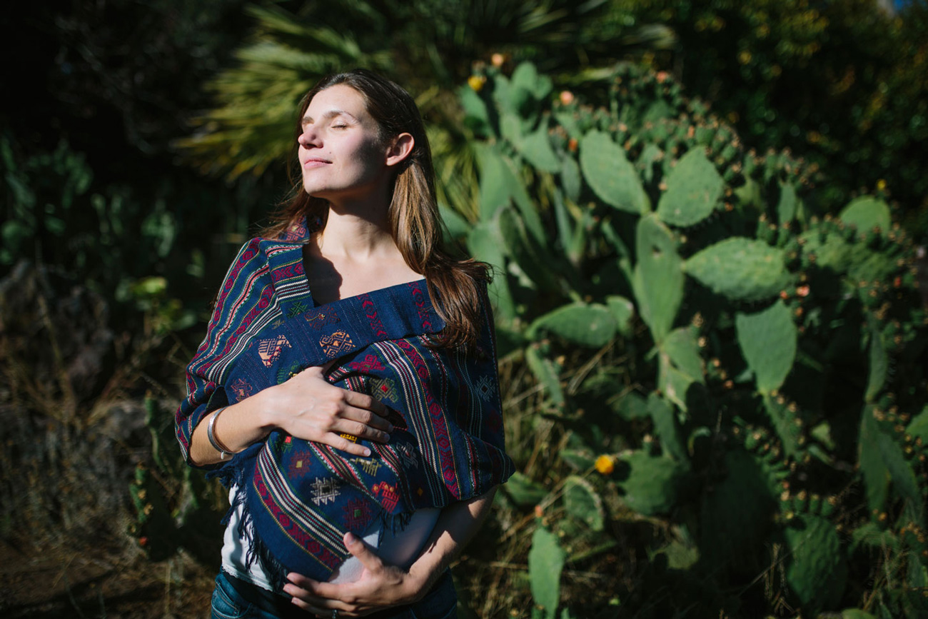 Becca Henry Photography - Oakland Maternity photography- smiling momma to be standing in front of cactus